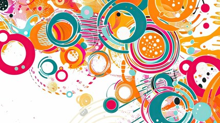 Fototapeta premium Energetic wallpaper with circular motifs and zigzag lines on a vibrant white backdrop