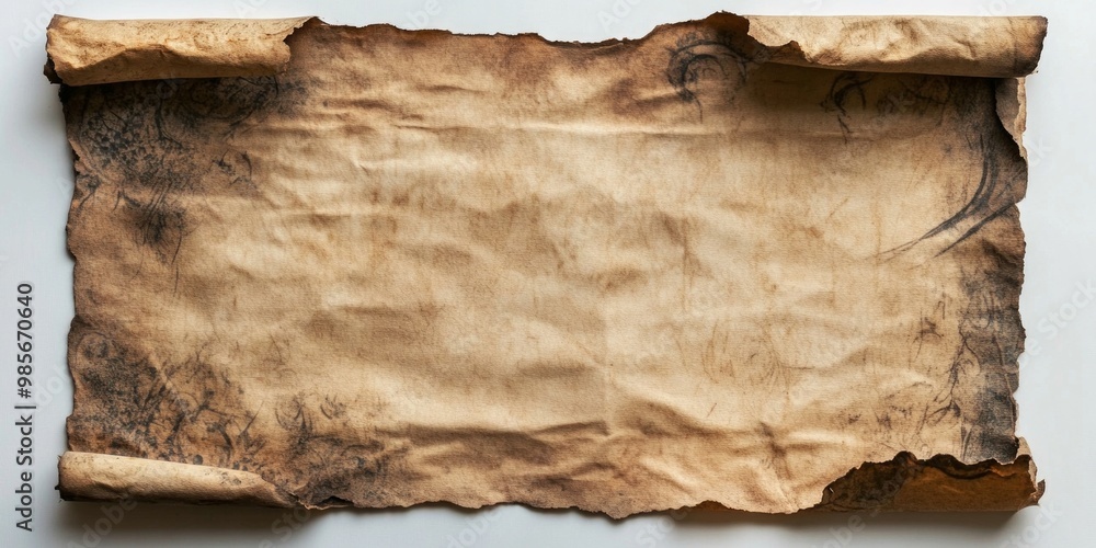 Aufkleber ancient parchment scroll with a worn texture and rustic charm. ideal for historical projects or crea