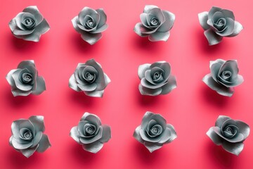 Elegant silver roses on vibrant red background