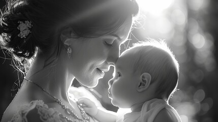 Tender Moment Between Mother and Baby in Nature