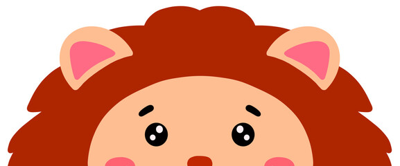 Illustration of a half-faced lion cartoon. Cute face. Can be used to decorate various pieces of work.