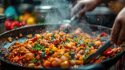 Vibrant Stir-Fried Dish in Action