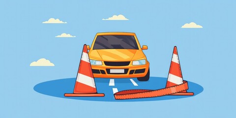 safety cone and car safety belt illustrations good for road safety week social media post template