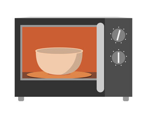 ダイヤル式の電子レンジでボウルを温めるイラスト