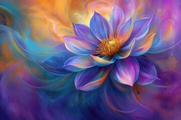 Fototapeta premium Vibrant digital painting of colorful lotus flower in abstract style