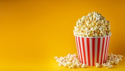 Popcorn in a bucket on a yellow background