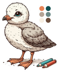 Baby Gull Bird color on a white background