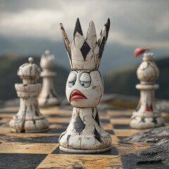 chess pieces with emotions in a fairy tale world