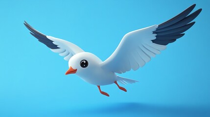 Obraz premium Cartoon seagull flying against a blue background.