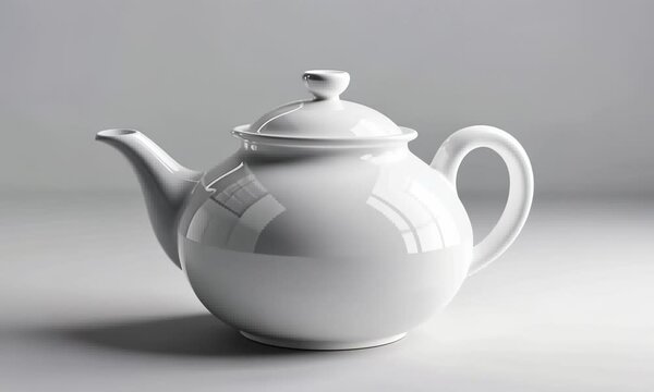 A white tea kettle sits on a white table 4K Video