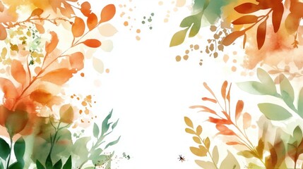 Watercolor Floral Border with White Background.