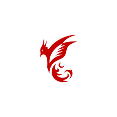 Phoenix logo illustration. Red silhouette Color Phoenix Bird Logo Design