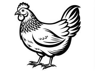 * A simple yet elegant black outline of a hen adorns a clean white background, the tail feathers