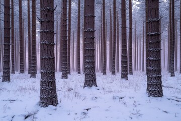 Serene winter with -covered pines