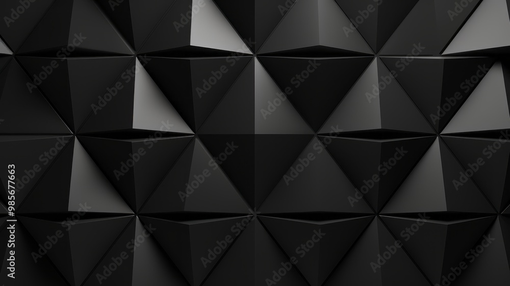 Poster polished semigloss 3d render of triangular tile wallpaper with black geometric blocks and modern arc