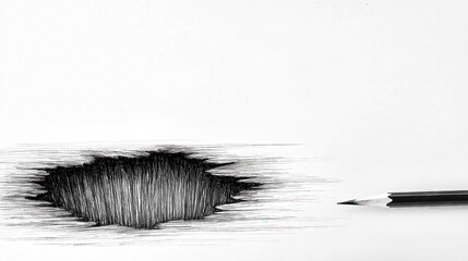 Pencil drawing a deep dark hole on white paper