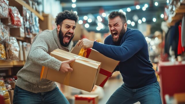Two men fighting over goods on Black Friday