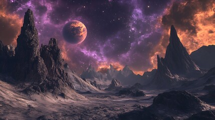 A Stellar Landscape with a Red Planet and a Starry Sky