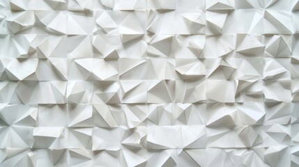 Abstract geometric background featuring randomly shifted white vertical triangles – versatile wallpaper banner template for modern interior design and creative projects, top view flat lay perspective.