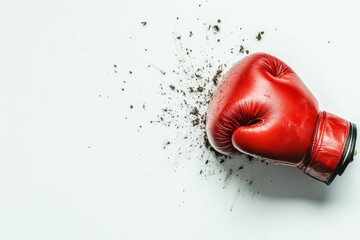 Boxing Glove Punching Through White Background, Copy Space