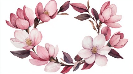 Naklejka premium Watercolor Magnolia Wreath.