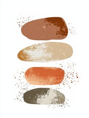 Four abstract shapes in warm, earthy tones stacked vertically, featuring speckled textures against a clean white backdrop