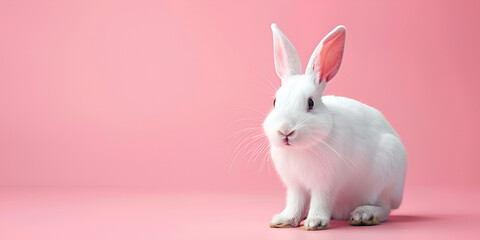 Obraz premium Adorable White Rabbit on Soft Pink Background