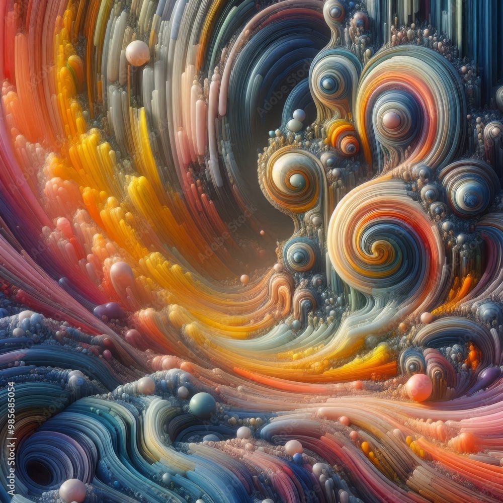 Poster a captivating abstract art piece featuring colorful, swirling waves and intricate patterns, evoking 