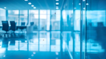 Obraz premium Serene Blue-Toned Office Space with Minimal Decor for Business Background