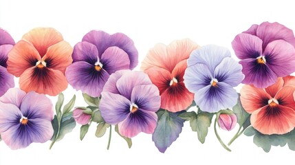 Watercolor Pansies Floral Border.
