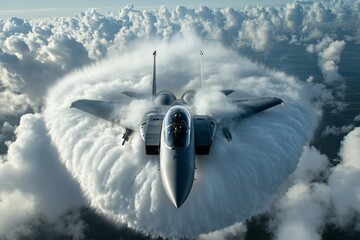 a fighter jet at high speed breaking the sound barrier