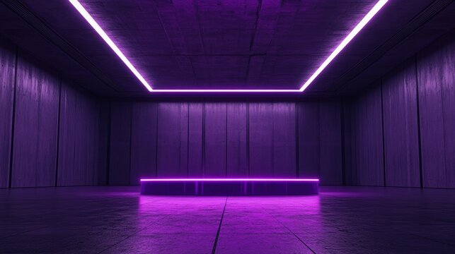 Futuristic purple neon light room abstract interior