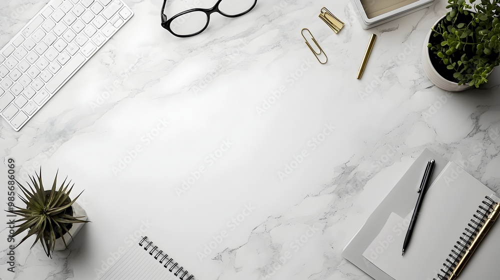 Poster minimalist workspace with simple stationery and ample negative space
