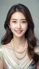 Pretty Asian beauty woman curly long hair with Korean makeup glowing face and healthy facial skin