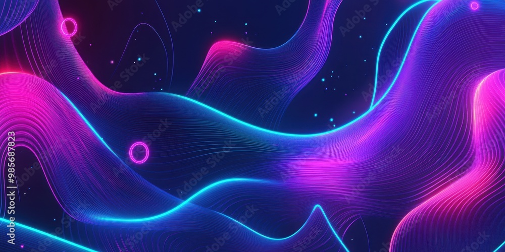 Poster abstract wavy lines in vibrant neon colors create a dynamic digital background.