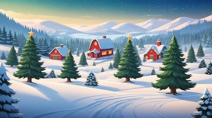 Fototapeta premium Christmas Tree Farm Cartoon Background Design