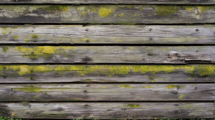 Aged wooden planks covered with moss texture background