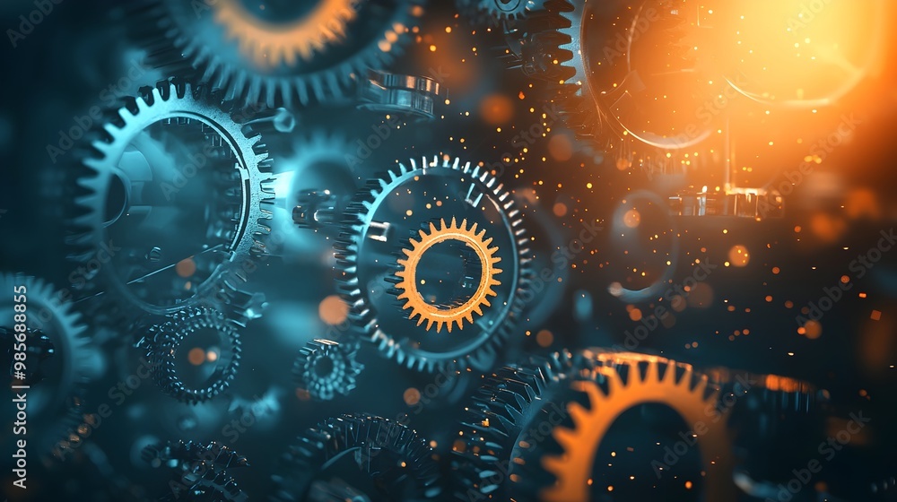 Poster interlocking gears and cogs symbolizing teamwork and collaborative business success