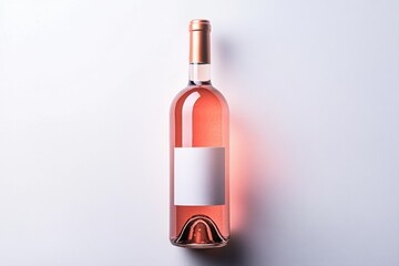 Elegant rose wine bottle with blank label on white background
