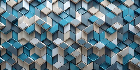 Geometric shapes blend seamlessly to create an intricate abstract design, showcasing a soothing palette of blues and