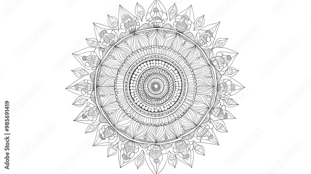 Poster Mandala Art Design Black And White Circular Pattern