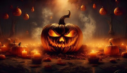 Fototapeta premium halloween pumpkin on a dark background