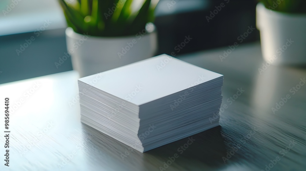 Poster neatly organized stack of business cards on desk symbolizing professional networking
