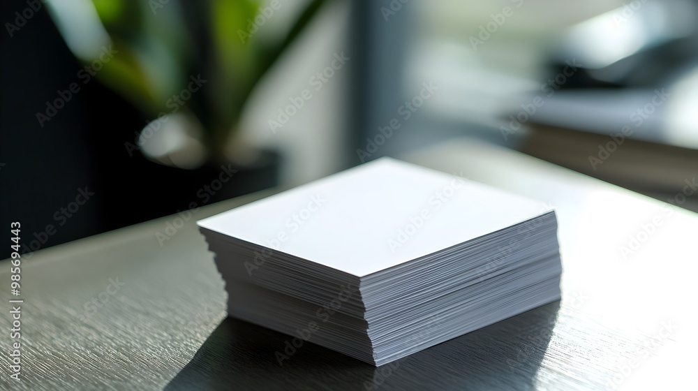 Poster neat stack of business cards on desk representing professional networking