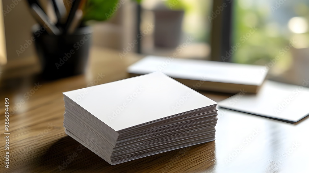 Poster neatly arranged business cards on a desk representing professional networking and connections