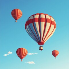 Obraz premium vector illustration showcasing colorful hot air balloons floating gracefully in a clear blue sky with scattered clouds