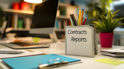 Organized Desk with Labeled Folders for Efficient Business Management