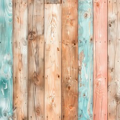 Fototapeta premium Colorful wooden planks create a rustic background with a blend of natural tones and textures, perfect for vintage-inspired designs.