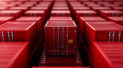 Aerial view of red shipping containers arranged neatly in a storage yard, representing logistics and cargo management.