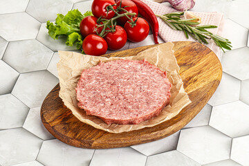 Raw beef uncooked burger cutlet